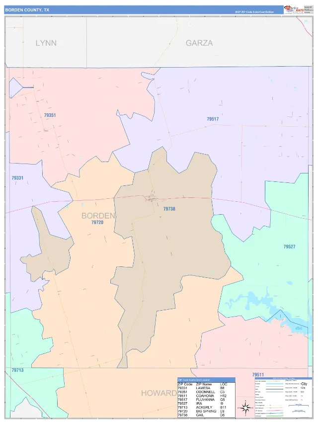 Borden County, TX ZIP Code Wall Map, ColorCast style
