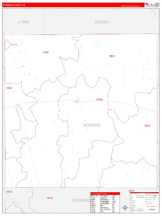 Borden County, TX RedLine style ZIP Code wall map