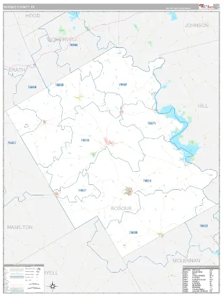 Bosque County, TX Classic style ZIP Code wall map