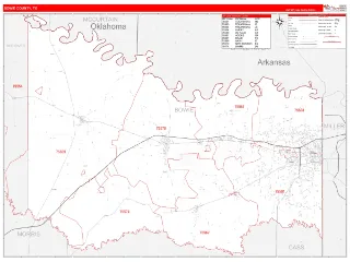 Bowie County, TX RedLine style ZIP Code wall map