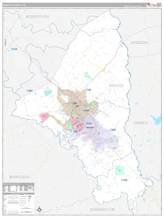 Brazos County, TX Classic style ZIP Code wall map