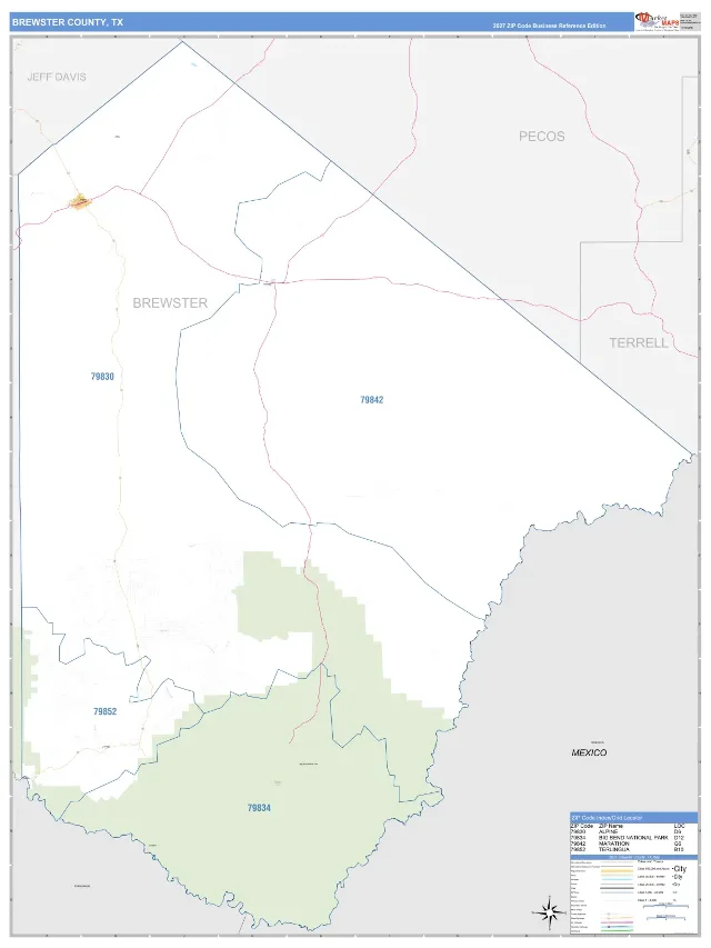 Brewster County, TX ZIP Code Wall Map, Business Reference style