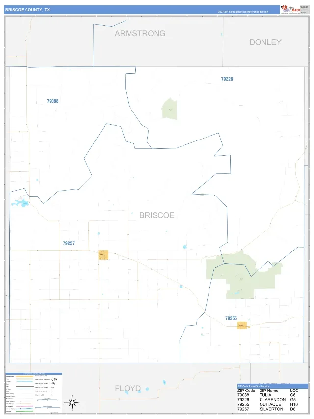 Briscoe County, TX ZIP Code Wall Map, Business Reference style