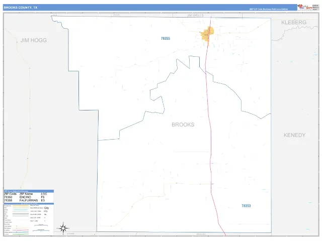 Brooks County, TX ZIP Code Wall Map, Business Reference style