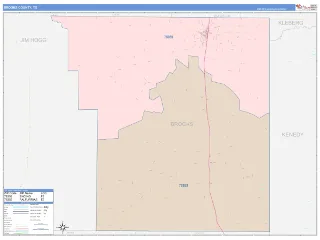 Brooks County, TX ColorCast style ZIP Code wall map