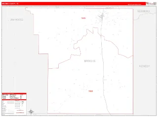 Brooks County, TX RedLine style ZIP Code wall map