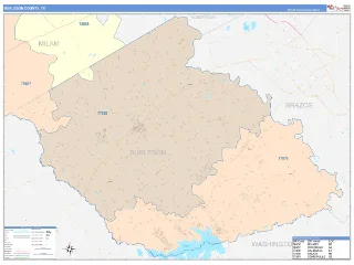 Burleson County, TX ColorCast style ZIP Code wall map