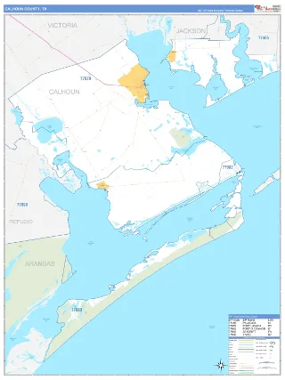 Calhoun County, TX Business Reference style ZIP Code wall map