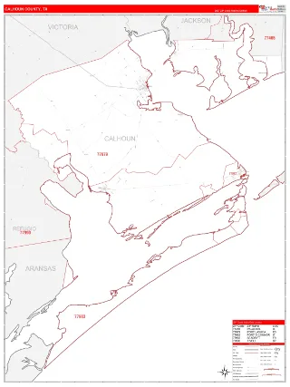 Calhoun County, TX RedLine style ZIP Code wall map
