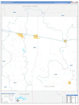 Callahan County, TX Business Reference style ZIP Code wall map