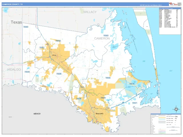 Cameron County, TX ZIP Code Wall Map, Business Reference style