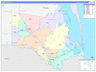Cameron County, TX ColorCast style ZIP Code wall map