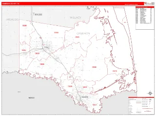 Cameron County, TX RedLine style ZIP Code wall map