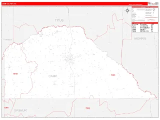 Camp County, TX RedLine style ZIP Code wall map