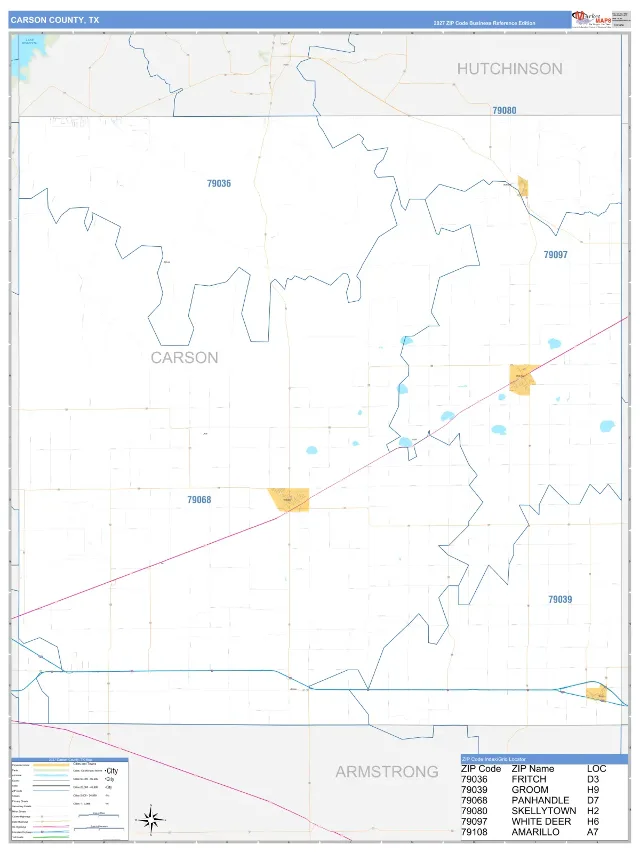 Carson County, TX ZIP Code Wall Map, Business Reference style