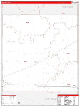Carson County, TX RedLine style ZIP Code wall map