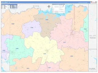 Cass County, TX ColorCast style ZIP Code wall map