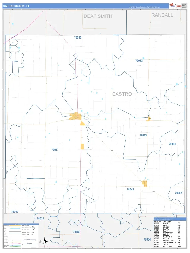 Castro County, TX ZIP Code Wall Map, Business Reference style