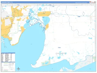 Chambers County, TX Business Reference style ZIP Code wall map