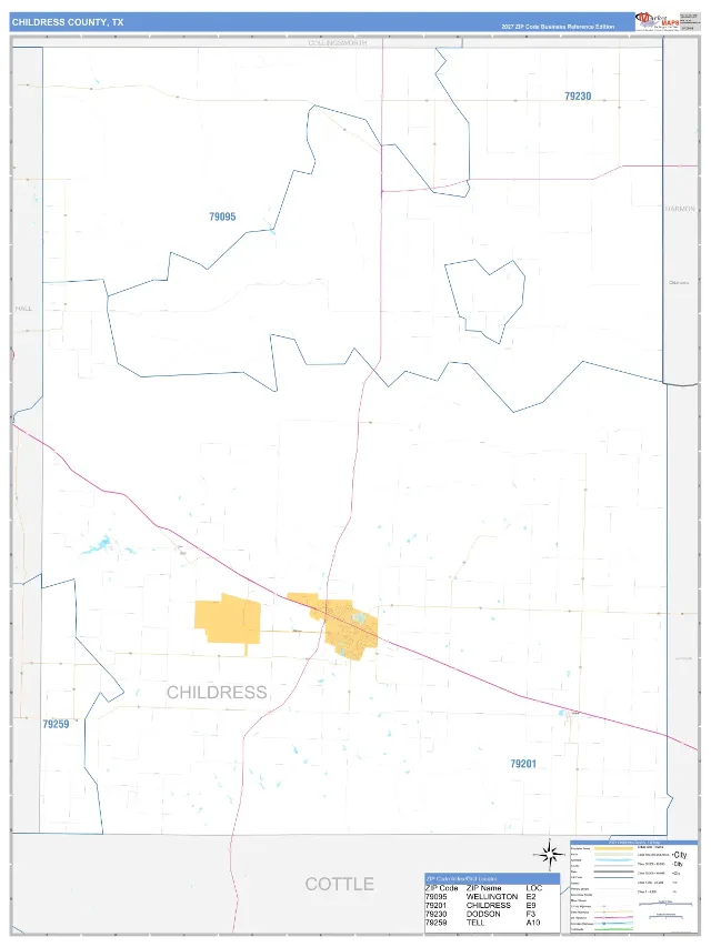Childress County, TX ZIP Code Wall Map, Business Reference style