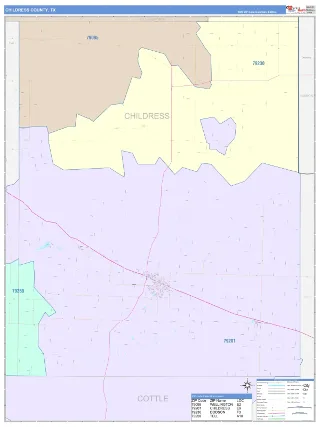 Childress County, TX ColorCast style ZIP Code wall map