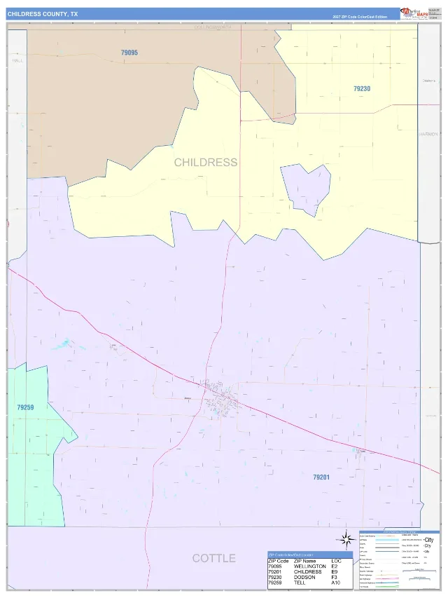 Childress County, TX ZIP Code Wall Map, ColorCast style