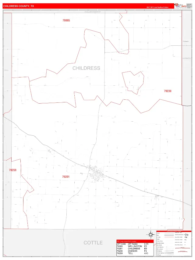 Childress County, TX ZIP Code Wall Map, RedLine style