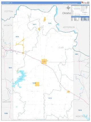 Clay County, TX Business Reference style ZIP Code wall map