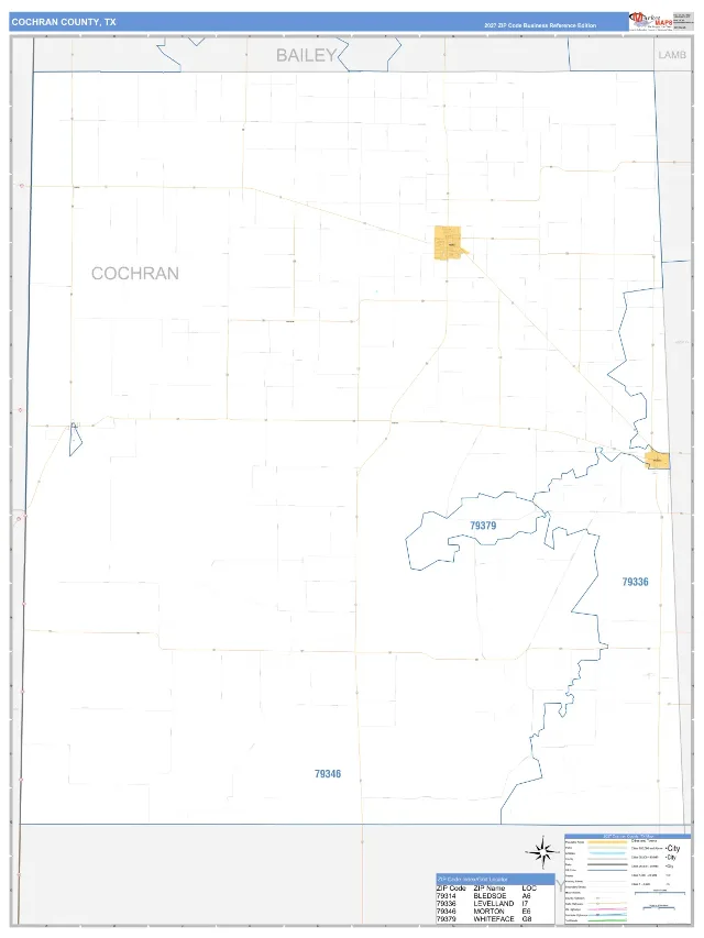 Cochran County, TX ZIP Code Wall Map, Business Reference style