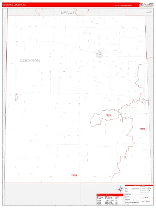Cochran County, TX RedLine style ZIP Code wall map