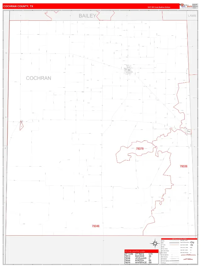 Cochran County, TX ZIP Code Wall Map, RedLine style