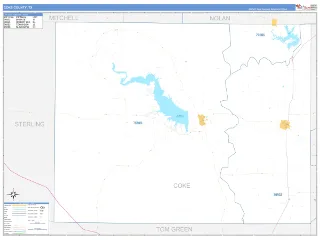 Coke County, TX Business Reference style ZIP Code wall map