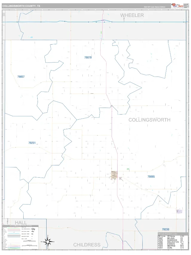 Collingsworth County, TX ZIP Code Wall Map, Classic style