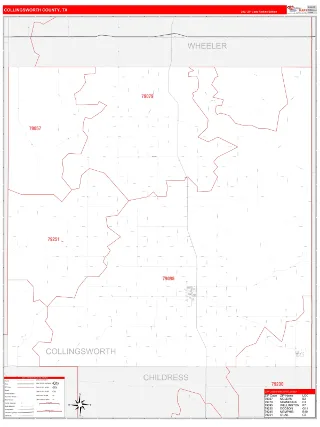 Collingsworth County, TX RedLine style ZIP Code wall map
