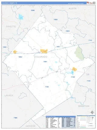 Colorado County, TX Business Reference style ZIP Code wall map