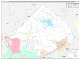 Comal County, TX Classic style ZIP Code wall map