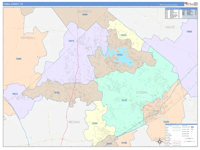 Comal County, TX ZIP Code Wall Map, ColorCast style