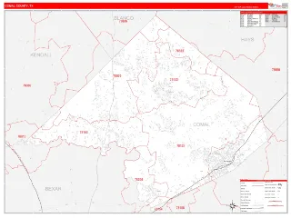 Comal County, TX RedLine style ZIP Code wall map