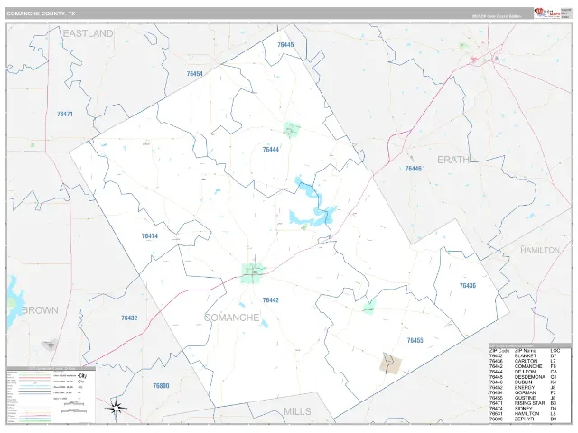 Comanche County, TX ZIP Code Wall Map, Classic style
