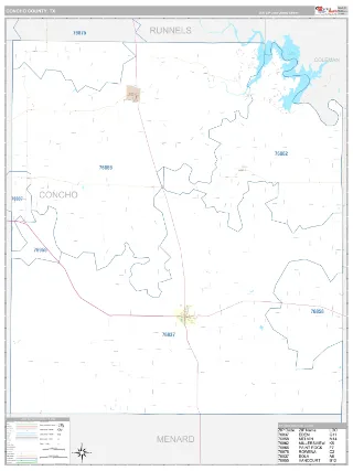 Concho County, TX Classic style ZIP Code wall map