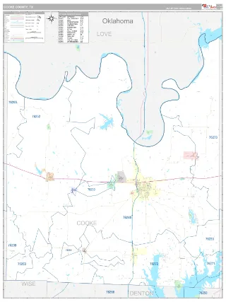 Cooke County, TX Classic style ZIP Code wall map
