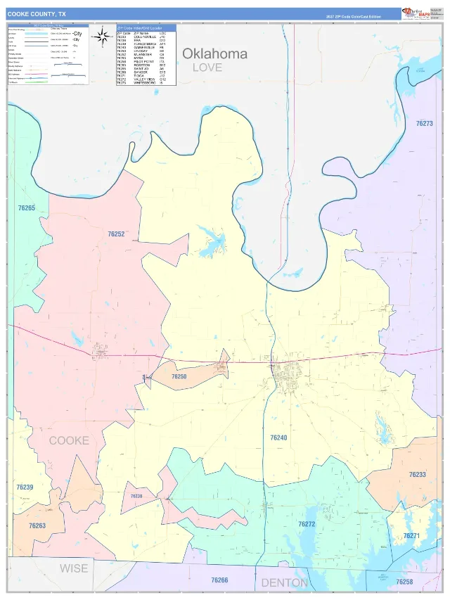 Cooke County, TX ZIP Code Wall Map, ColorCast style