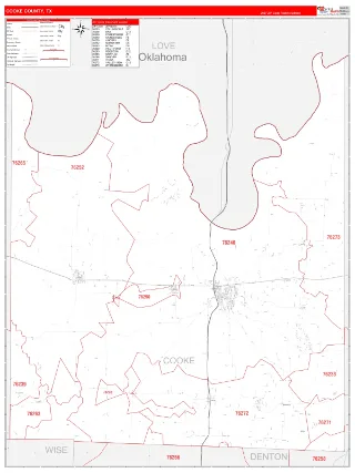 Cooke County, TX RedLine style ZIP Code wall map