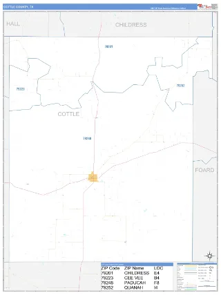 Cottle County, TX Business Reference style ZIP Code wall map