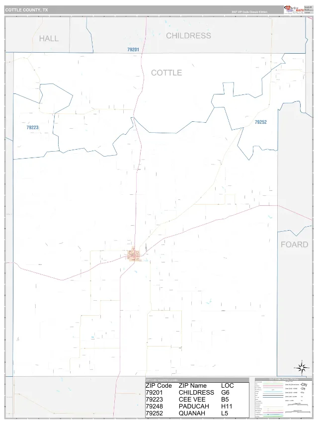 Cottle County, TX ZIP Code Wall Map, Classic style