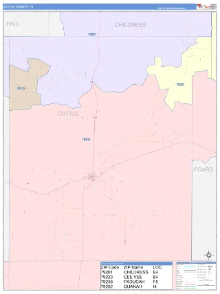 Cottle County, TX ColorCast style ZIP Code wall map