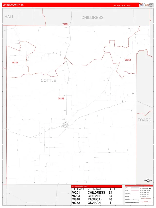 Cottle County, TX ZIP Code Wall Map, RedLine style