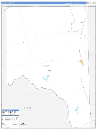 Crane County, TX Business Reference style ZIP Code wall map