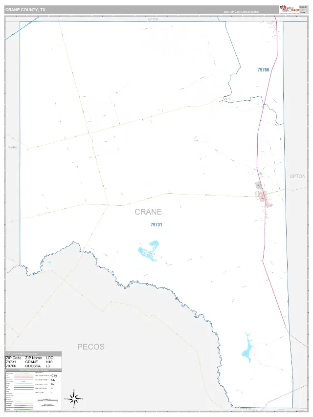 Crane County, TX ZIP Code Wall Map, Classic style
