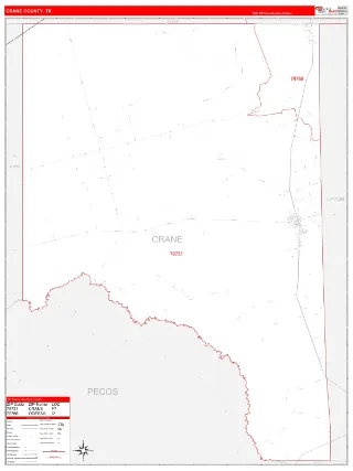 Crane County, TX RedLine style ZIP Code wall map